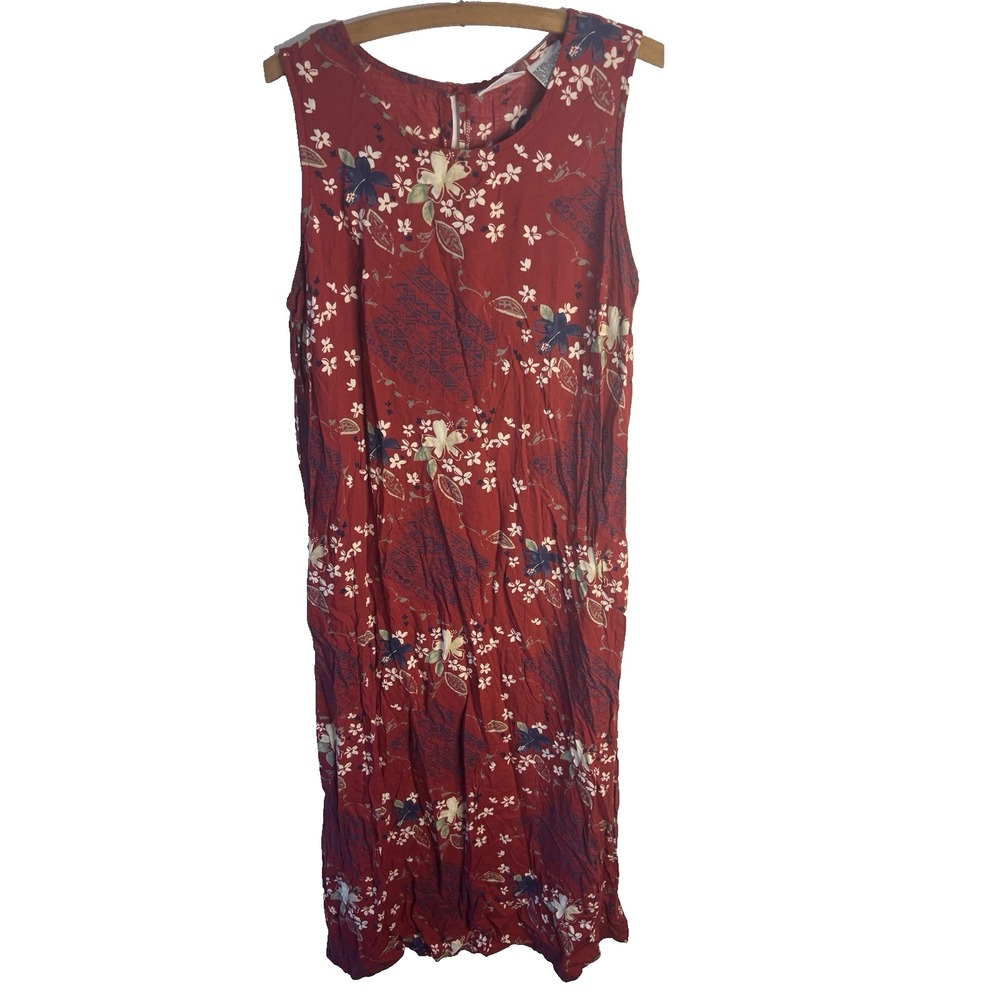 Vtg 90s Floral Sheath Maxi Dress Hawaiian Travel Rayon Women 14 Cottagecore